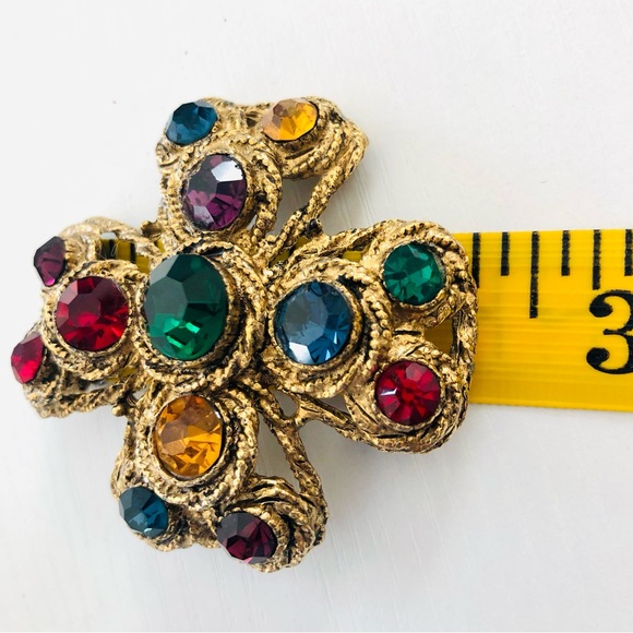 Neiman Marcus Renaissance gemstone cross❣️HOST PICK Multicolor rhinestones Gold - Picture 3 of 16